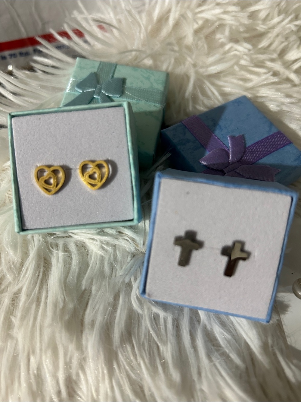Kids Gold Heart and Silver Cross Stud Earrings Set